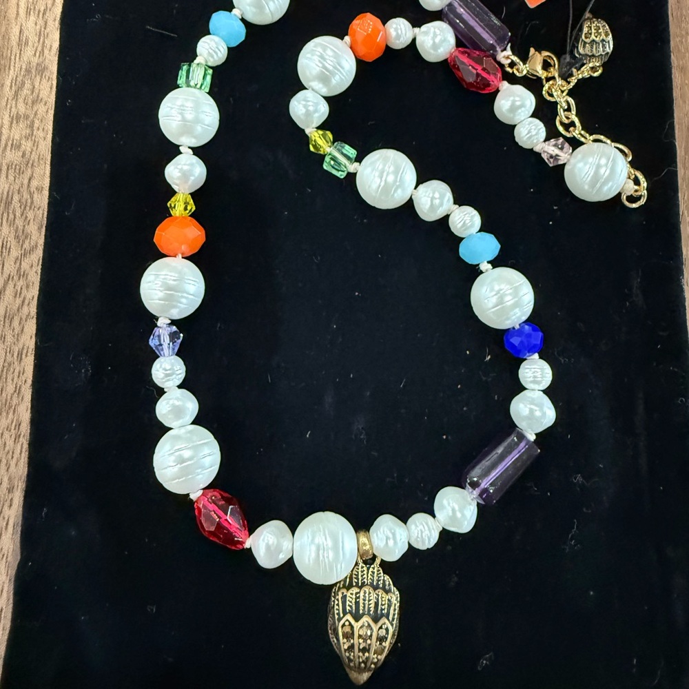 Kurt Geiger Pearl Beaded Necklace with Gold Eagle Pendant